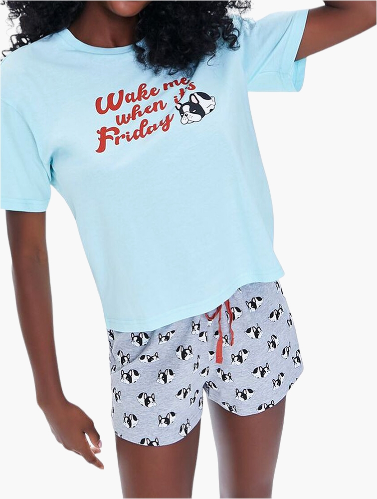 MyRunway Shop Forever 21 Blue French Bulldog Tee Shorts Pajama